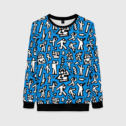 Женский свитшот Человечки паттерн / 3D-Черный – фото 1