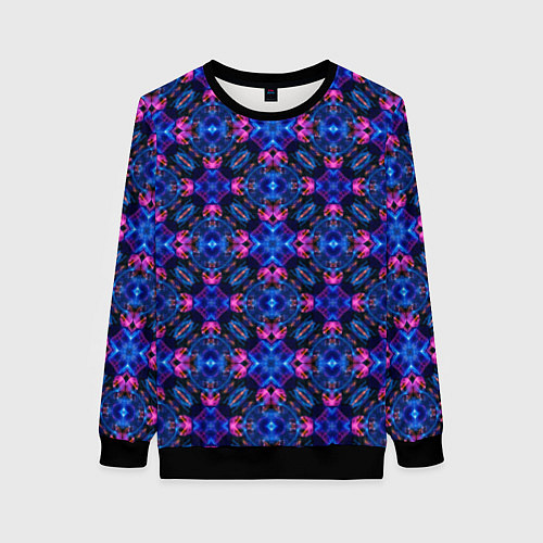 Женский свитшот Калейдоскопический узор синего и розового цвета / 3D-Черный – фото 1