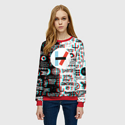 Свитшот женский Twenty one pilots glitch pattern, цвет: 3D-красный — фото 2