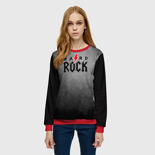 Женский свитшот Hard rock on dark grey / 3D-Красный – фото 3