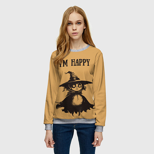 Женский свитшот Хэллоуин ведьма im happy / 3D-Меланж – фото 3