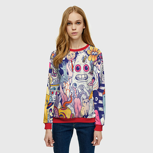 Женский свитшот Психоделические монстры / 3D-Красный – фото 3