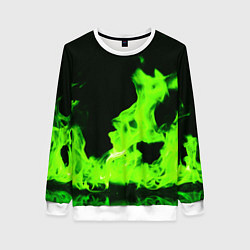 Свитшот женский Кислотный зелёный огонь, цвет: 3D-белый