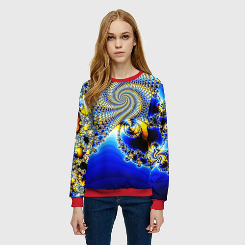 Женский свитшот Фрактальный психоделики узор / 3D-Красный – фото 3