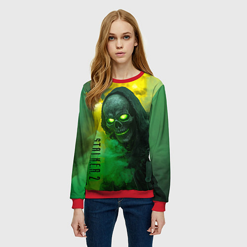 Женский свитшот Stalker 2 скелет череп / 3D-Красный – фото 3