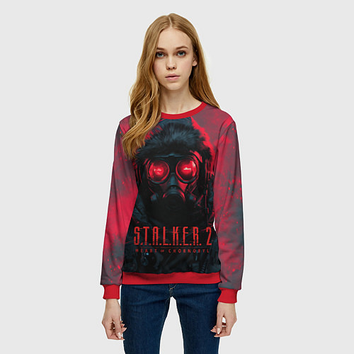 Женский свитшот Stalker 2 в противогазе / 3D-Красный – фото 3