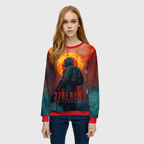 Женский свитшот Stalker 2 poster art / 3D-Красный – фото 3