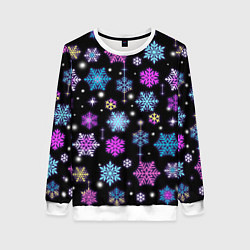 Свитшот женский Разноцветные снежинки, цвет: 3D-белый