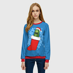 Свитшот женский Новогодний Рик огурчик - Merry Rickmas, цвет: 3D-красный — фото 2