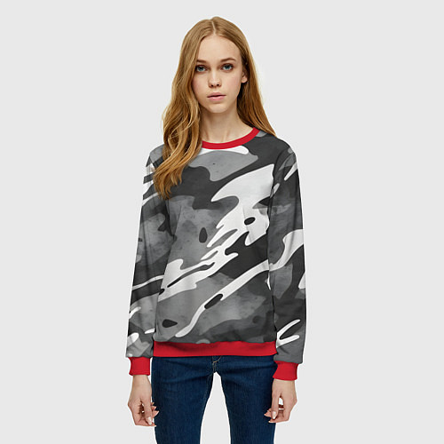 Женский свитшот Черно белый камуфляж / 3D-Красный – фото 3