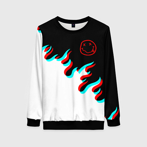 Женский свитшот Нирвана глитч огонь / 3D-Черный – фото 1
