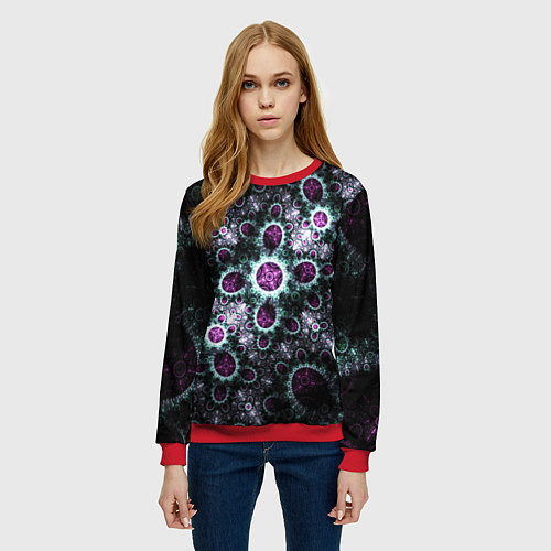 Женский свитшот Фрактальный узор геометрия / 3D-Красный – фото 3