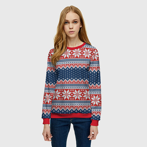 Женский свитшот Knitted Pattern / 3D-Красный – фото 3