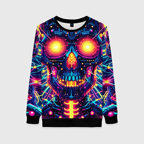 Женский свитшот Neon skull - ai art fantasy / 3D-Черный – фото 1