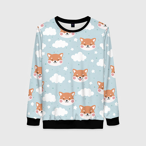 Женский свитшот Узор сибу ину и облака / 3D-Черный – фото 1