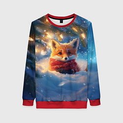 Свитшот женский Лисица под новогодней елкой, цвет: 3D-красный