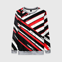 Свитшот женский Красно-белые диагональные полосы на чёрном фоне, цвет: 3D-меланж