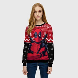 Свитшот женский Дэдпул новогодний узор, цвет: 3D-черный — фото 2