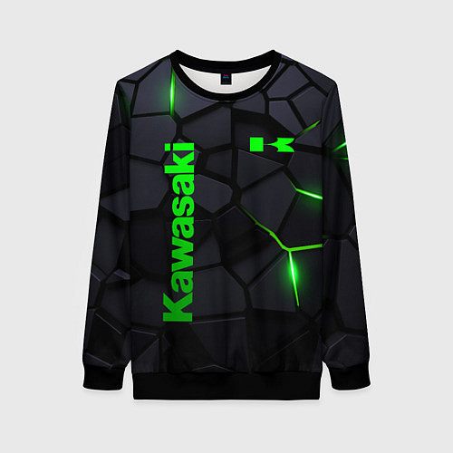 Женский свитшот Kawasaki - плиты с эффектом свечения / 3D-Черный – фото 1
