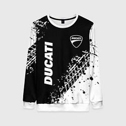 Свитшот женский Ducati - следы от шин, цвет: 3D-белый