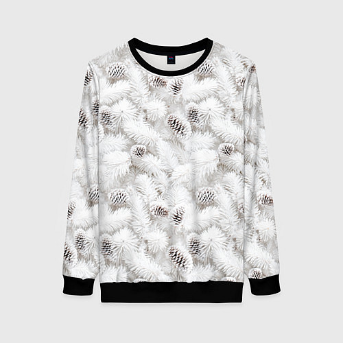 Женский свитшот Ёлка с шишками в рождественский мороз / 3D-Черный – фото 1