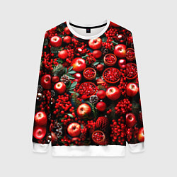 Свитшот женский Рождественские ягоды и фрукты, цвет: 3D-белый