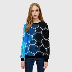 Свитшот женский Белые шестиугольники на чёрно-синем фоне, цвет: 3D-черный — фото 2