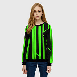 Свитшот женский Толстые зелёные полосы на чёрном фоне, цвет: 3D-черный — фото 2