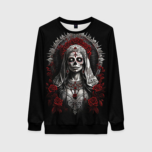 Женский свитшот Девушка в гриме Санта Муэрто / 3D-Черный – фото 1