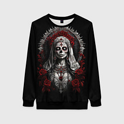 Свитшот женский Девушка в гриме Санта Муэрто, цвет: 3D-черный