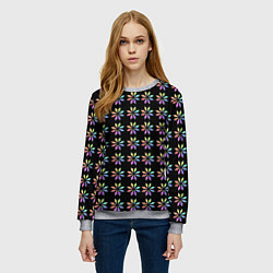 Свитшот женский Разноцветные звёзды на чёрном фоне, цвет: 3D-меланж — фото 2