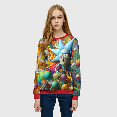 Женский свитшот Рик Санчес - абстракция / 3D-Красный – фото 3