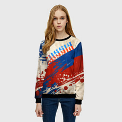 Свитшот женский Надпись Россия на фоне цветов флага, цвет: 3D-черный — фото 2
