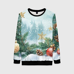 Женский свитшот Золотые снежинки - новогодний фон