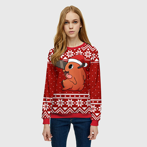 Женский свитшот Почита новогодний свитер / 3D-Красный – фото 3