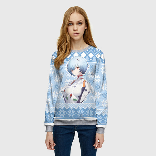 Женский свитшот Rei christmas sweater Evangelion / 3D-Меланж – фото 3