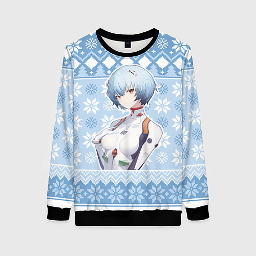 Женский свитшот Rei christmas sweater Evangelion / 3D-Черный – фото 1