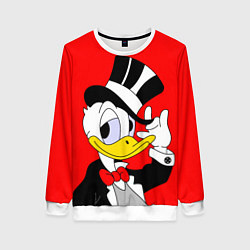 Свитшот женский Дональ Дак в цилиндре, цвет: 3D-белый