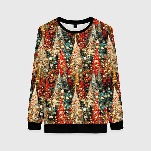 Женский свитшот Новогодний еловый лес / 3D-Черный – фото 1