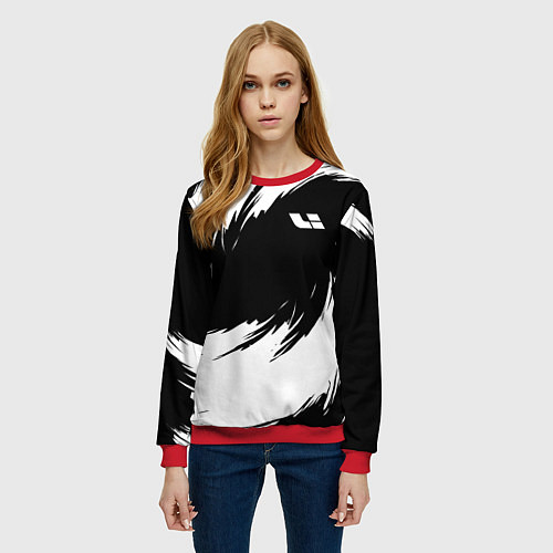 Женский свитшот Lixiang - белые штрихи / 3D-Красный – фото 3