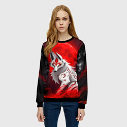 Свитшот женский Японская белая лиса, цвет: 3D-черный — фото 2
