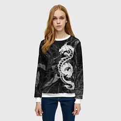 Свитшот женский Белый трайбл дракон, цвет: 3D-белый — фото 2