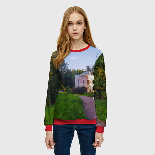 Женский свитшот Дворец Петра III в Ораниенбауме / 3D-Красный – фото 3
