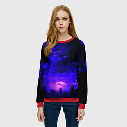 Свитшот женский Фиолетовый апокалиптический закат, цвет: 3D-красный — фото 2