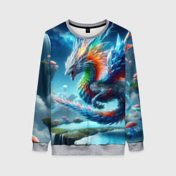 Свитшот женский Полигональный дракон на планете водопадов и грибов, цвет: 3D-меланж
