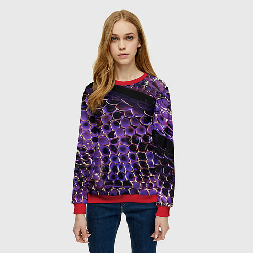 Женский свитшот Фиолетовая кожа змеи / 3D-Красный – фото 3
