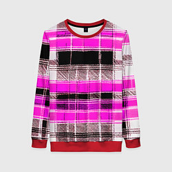 Свитшот женский Белые полосы на чёрно-розовом фоне, цвет: 3D-красный