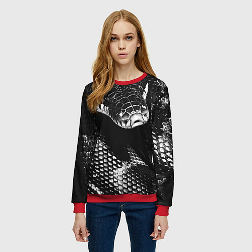 Женский свитшот Черно-белая змея / 3D-Красный – фото 3