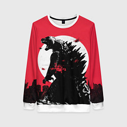 Свитшот женский Godzilla destroys the city, цвет: 3D-белый