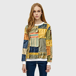 Свитшот женский Пэчворк в желтых оттенках, цвет: 3D-белый — фото 2